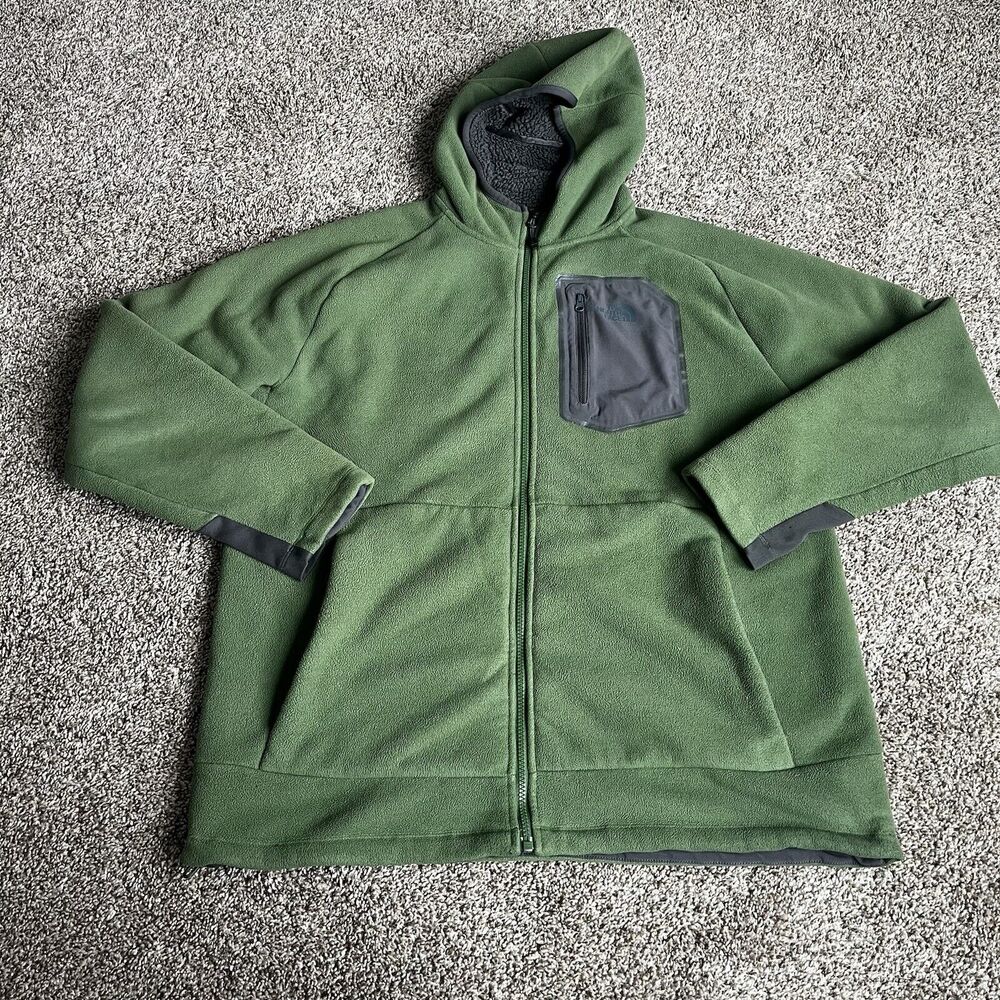 The North Face Jacket Mens XXL Green Full Zip Hood Fleece Sweater JacketOutdoors